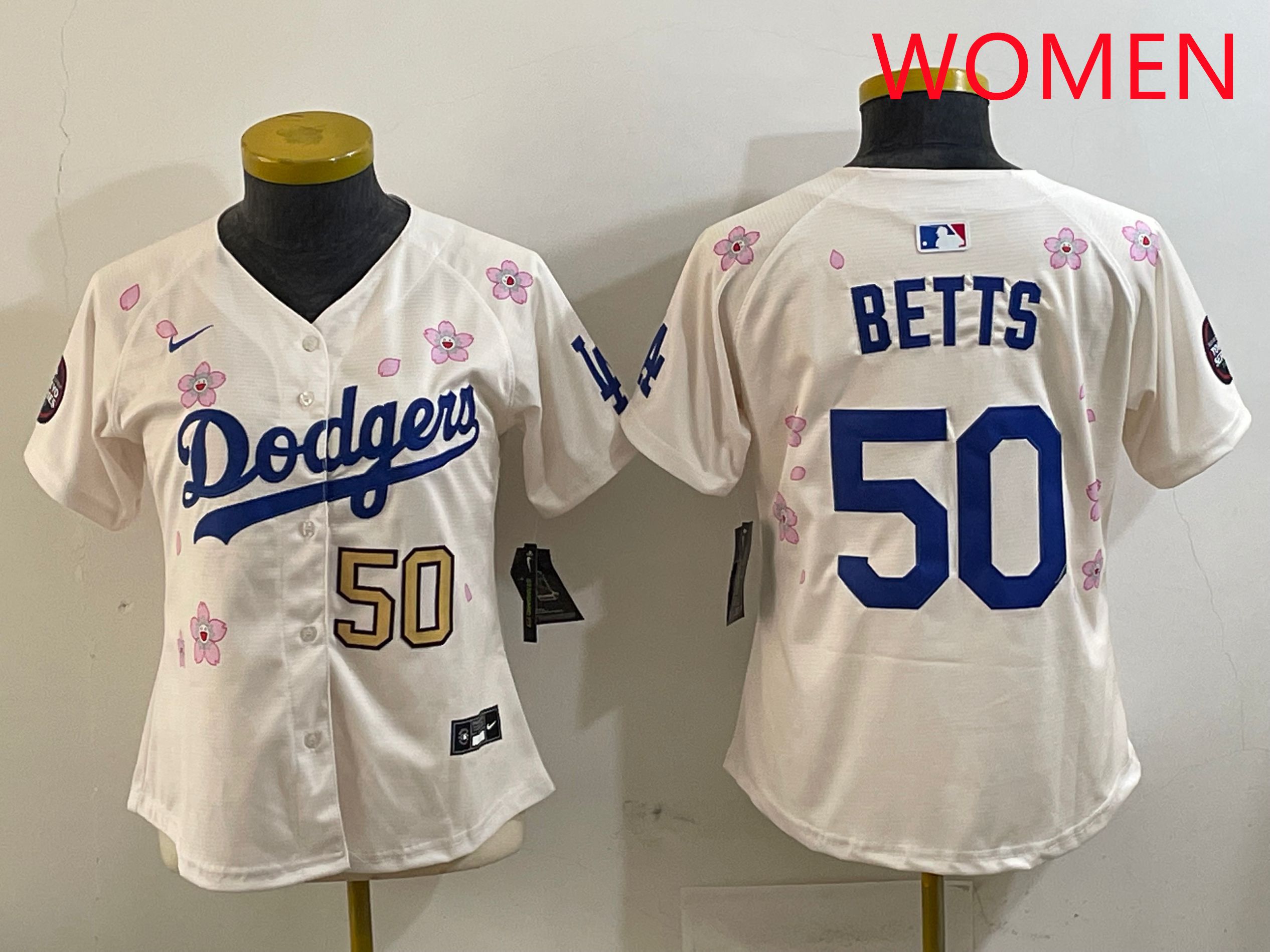 Women Los Angeles Dodgers #50 Betts Cream Sakura Edition 2025 Nike MLB Jersey style 8